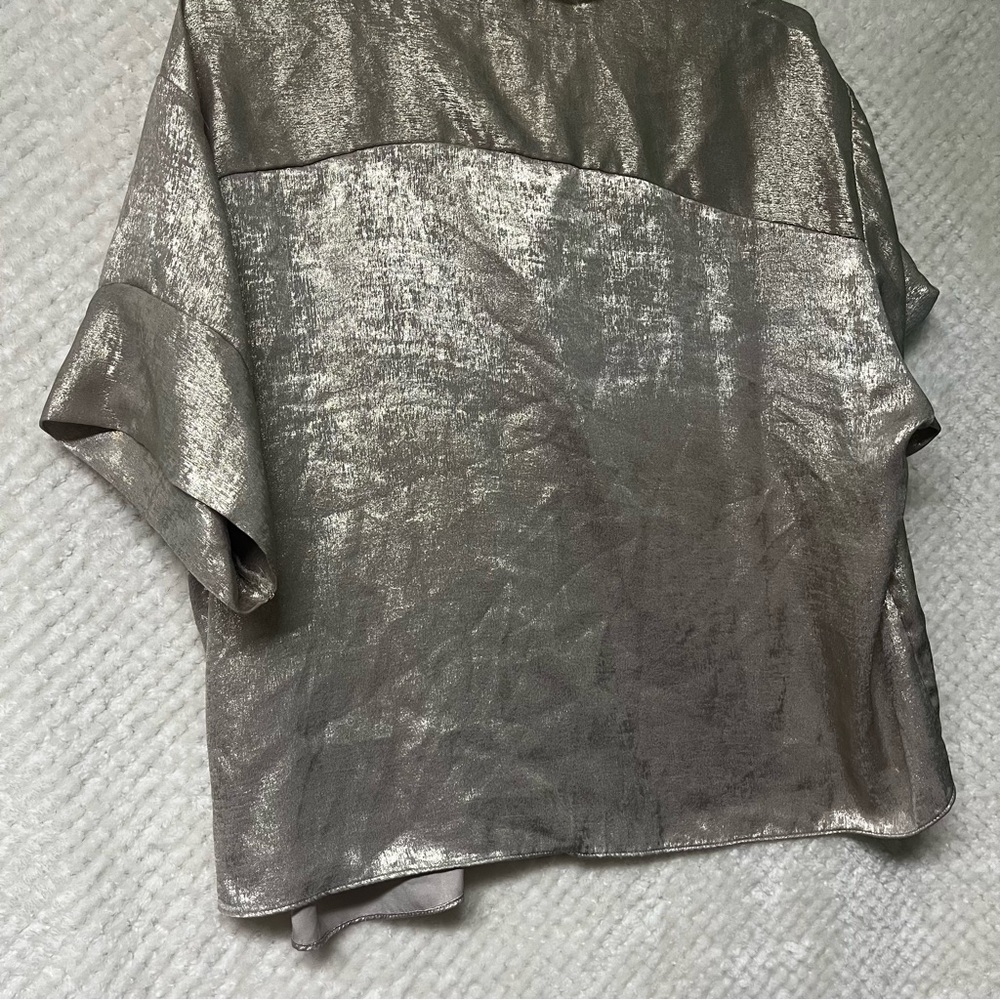 Linea Donatella Metallic Button Down Shirt Size Shiny Gold Short Sleeves Large - Picture 7 of 7